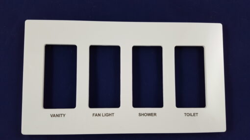 a picture of an engraved Lutron gloss white plate four gang