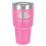 A Double Insulated Metal Tumbler Engraved With Logo in Pink