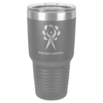 A Double Insulated Grey Color Tumbler Engraved With The Logo
