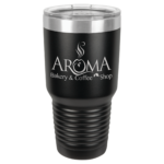 A Metal Tumbler With Aroma Engraved With Logo in Black