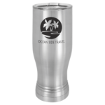 A Metal Tumbler With Black Engraving