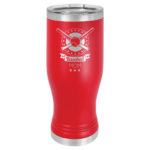 A Metal Tumbler With Full Red Engraving