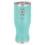A Metal Tumbler With Full Teal Engraving