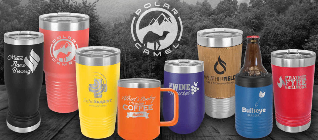 various sizes of engraved stainless steel tumblers