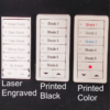 three sidekick remotes comparing laser engraved, black printed and color printed