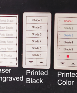 three sidekick remotes comparing laser engraved, black printed and color printed