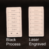 a picture of two sidekick remotes comparing laser engraved to black printed
